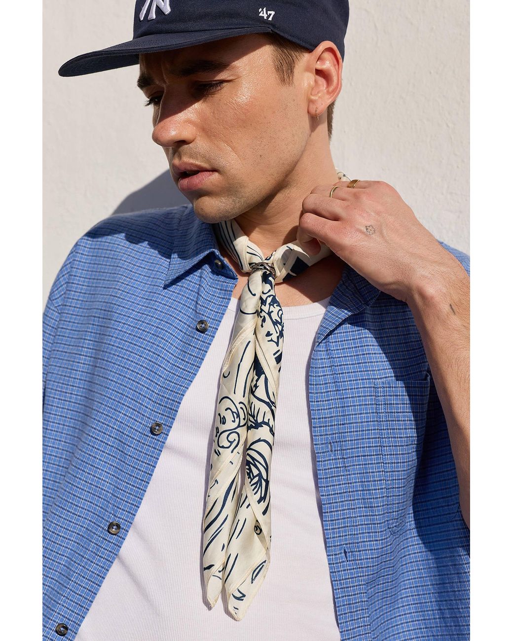 Urban Outfitters Blue Uo Ecru Birds Bandana Scarf for men