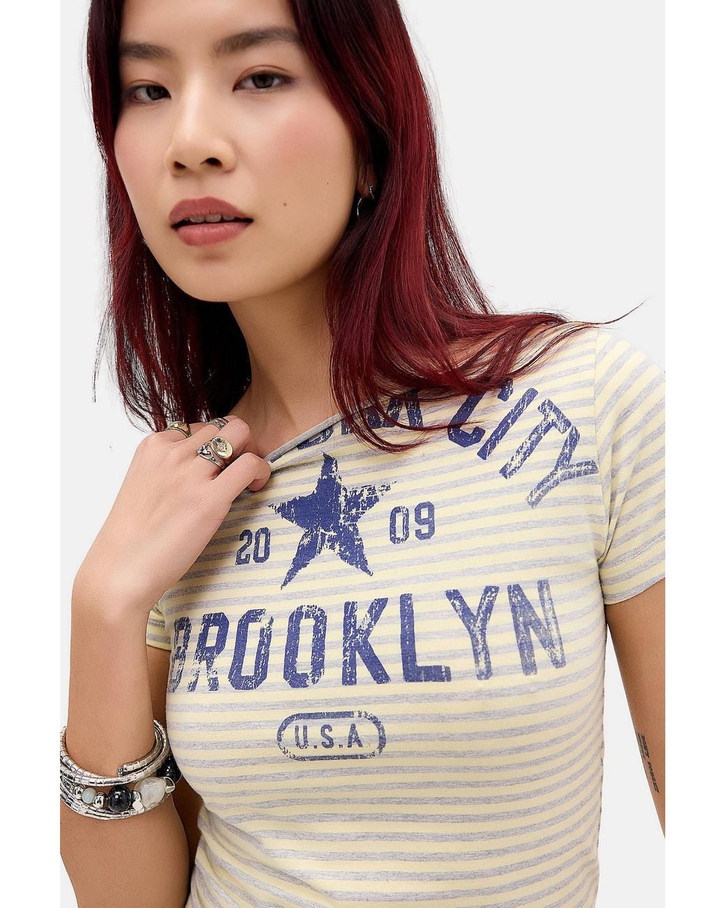 Urban Outfitters Brown Uo New York Slash Neck Graphic Tee