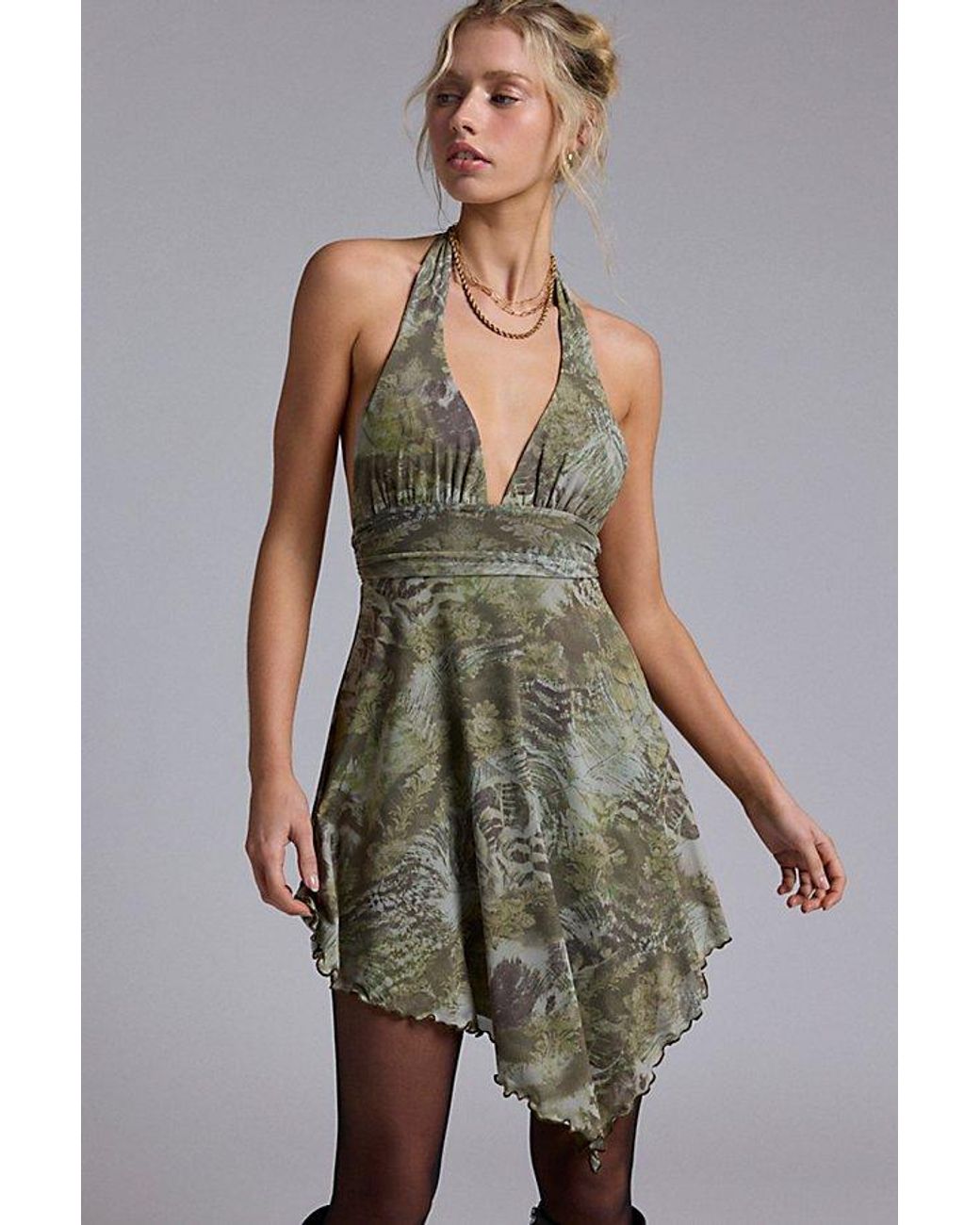 Urban Outfitters Uo Jessa Mesh Halter Mini Dress in Green | Lyst