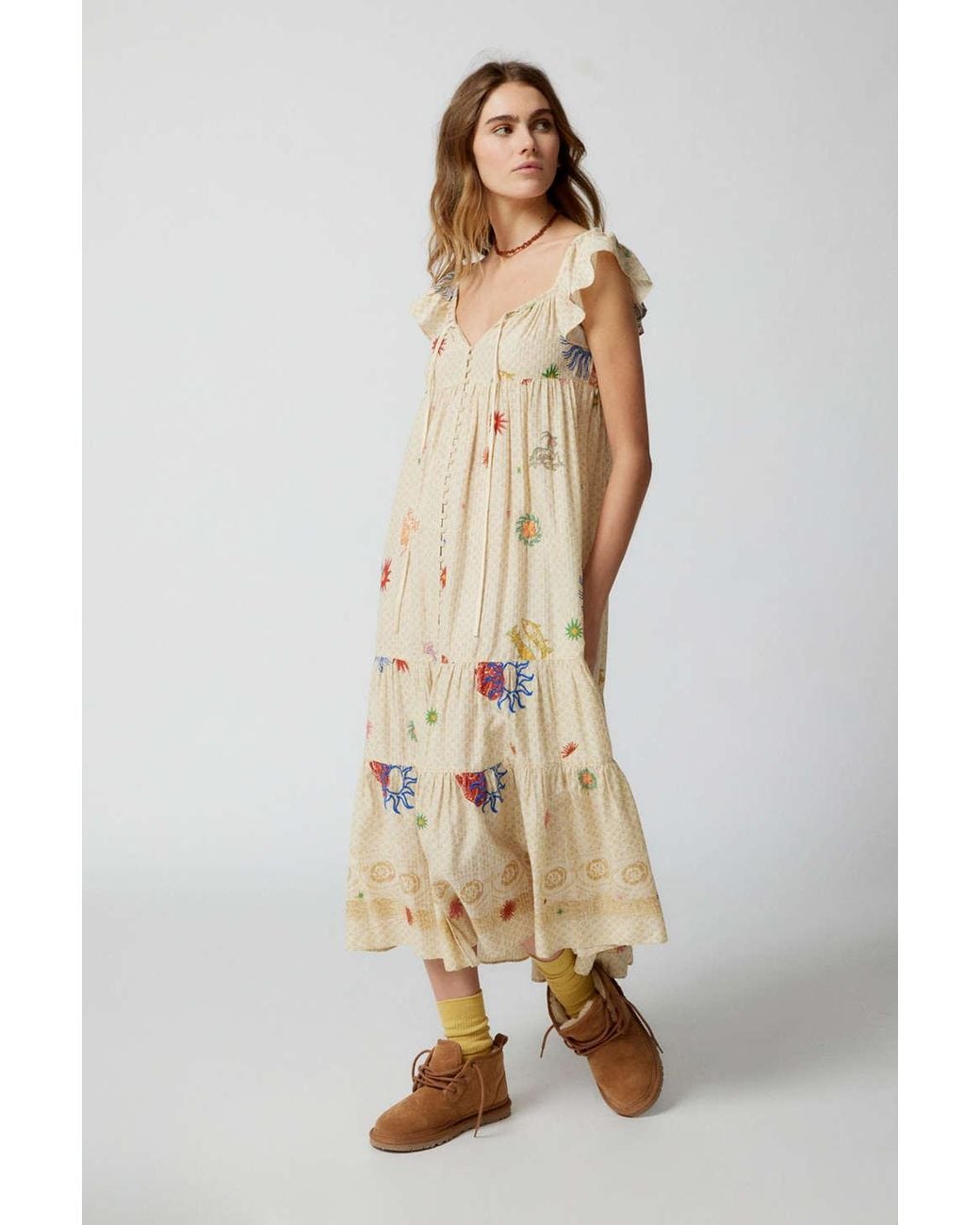 Urban Outfitters Uo Gaby Embroidered Midi Dress | Lyst