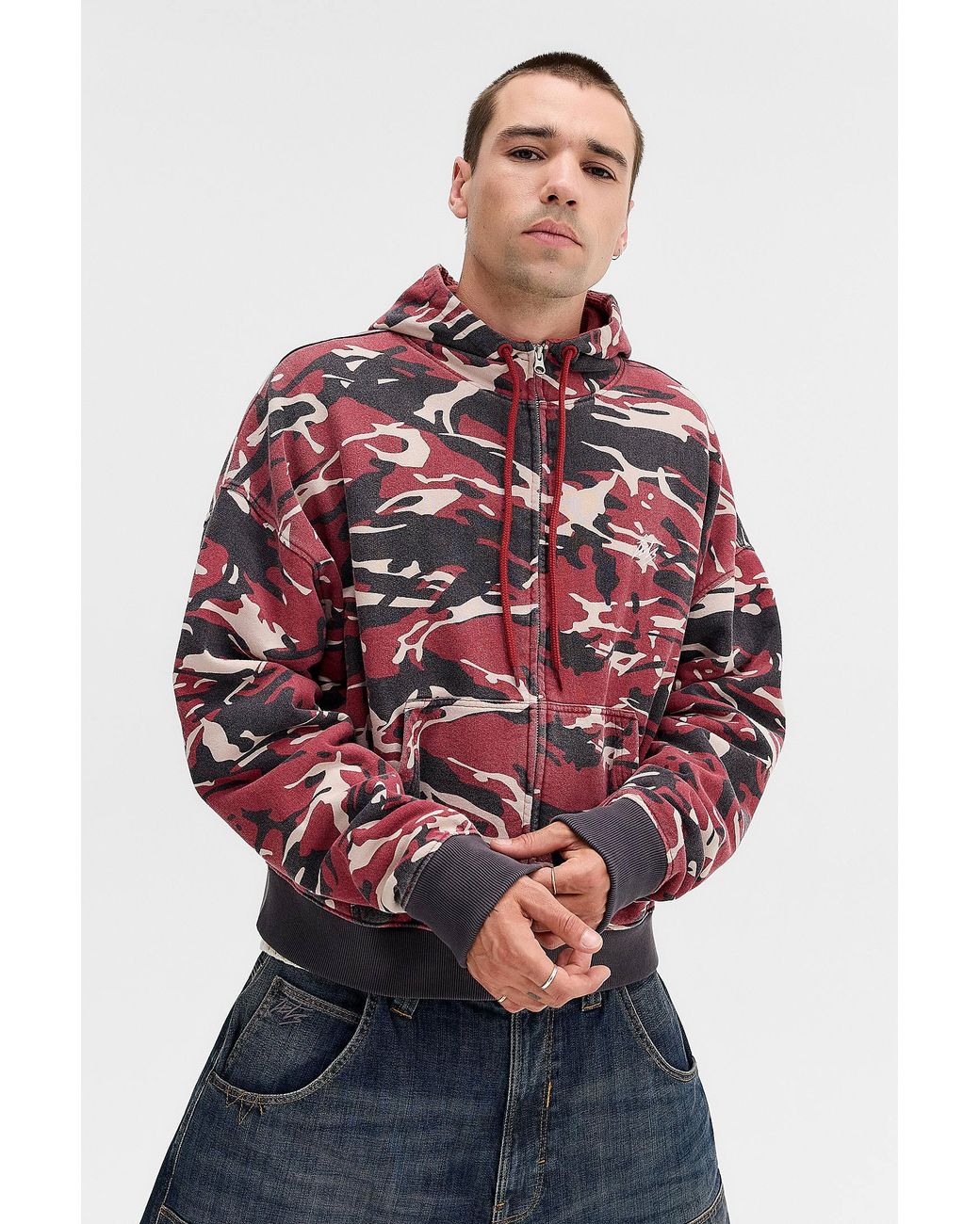 iets frans Red Waffle Lined Zip-through Hoodie for men