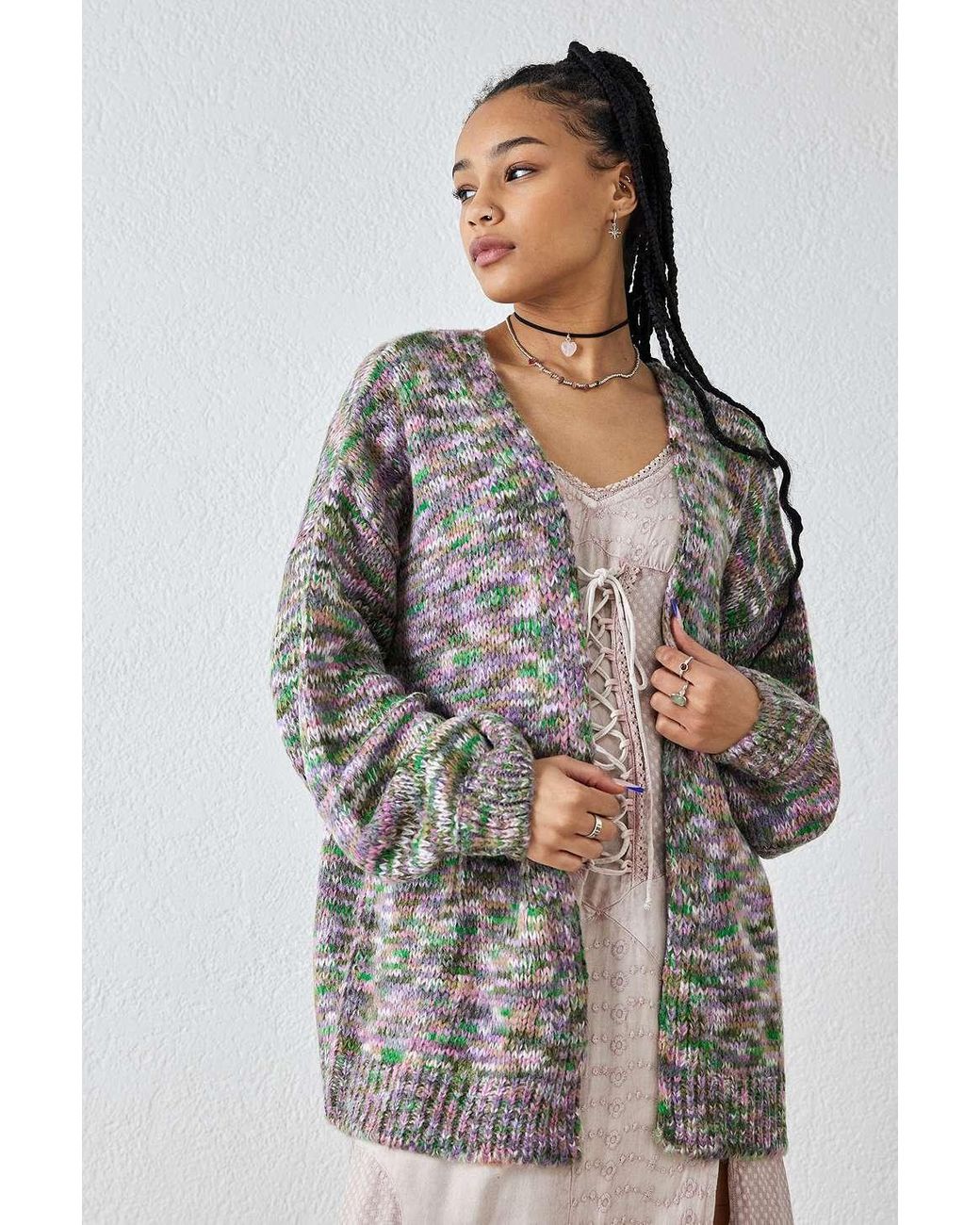 Urban Outfitters Uo Spacedye Balloon Sleeve Fuzzy Knit Cardigan Lyst UK