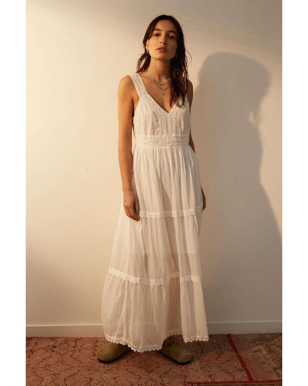 Urban Outfitters Uo Florrie Prairie Midi Dress in White | Lyst