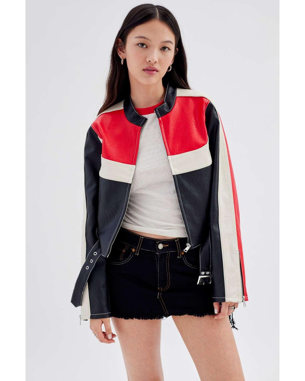 Urban Outfitters Uo Jordan Faux Leather Fitted Moto Jacket in Red | Lyst
