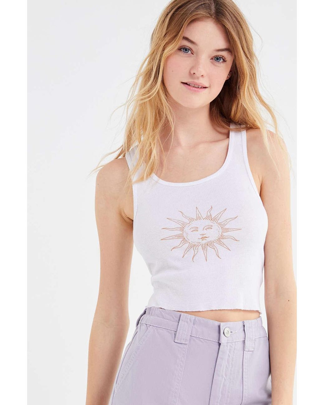 Truly Madly Deeply Sun Ribbed Cropped Tank Top in White