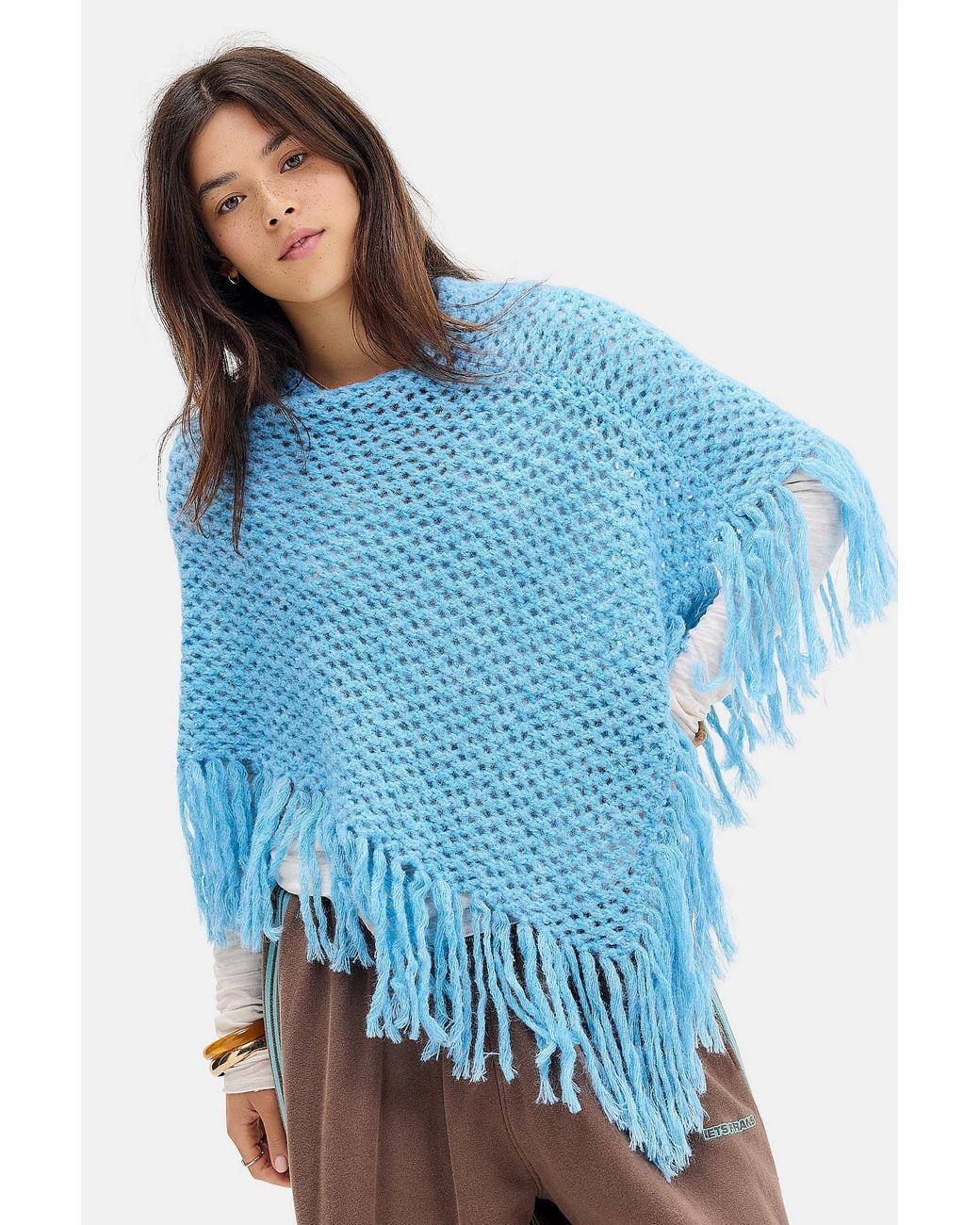 Urban Outfitters Blue Uo Jacquie Knit Poncho