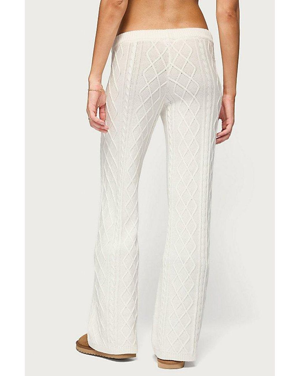 Edikted Fika Cable Knit Pants in Natural | Lyst
