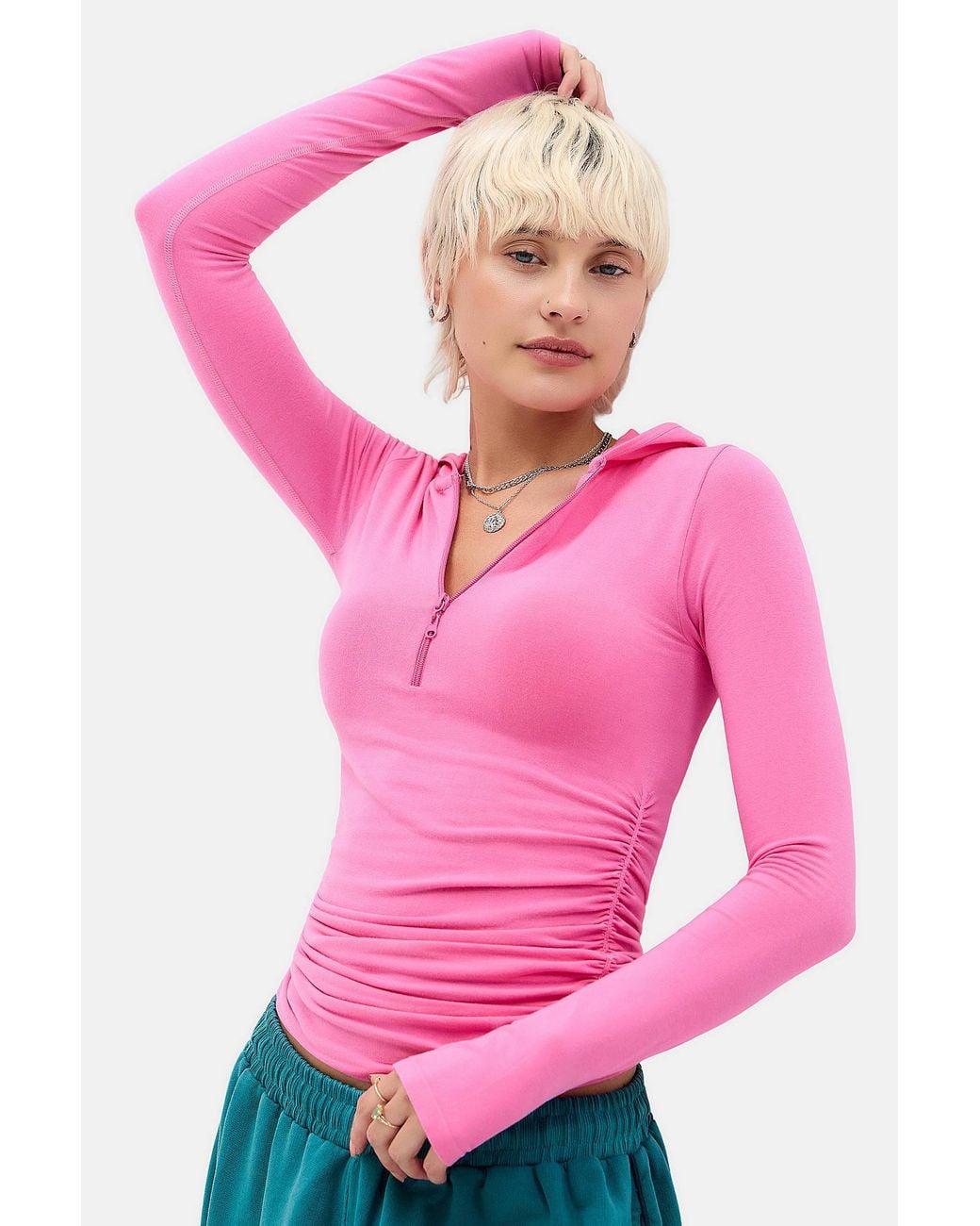 Urban Outfitters Pink Uo Kori Slinky Hooded Top