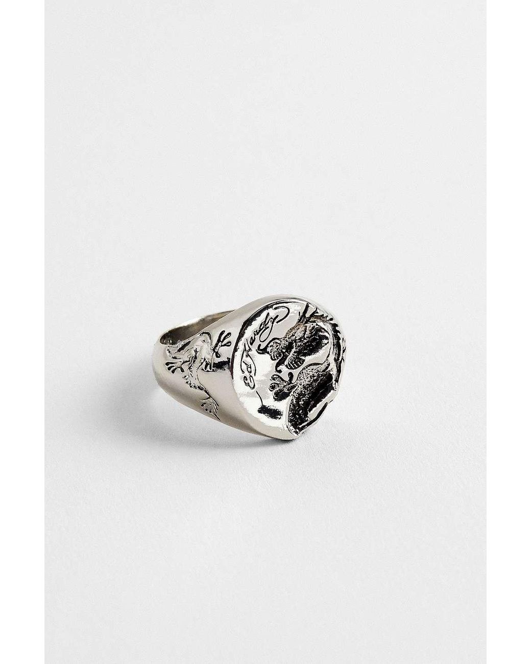 Ed Hardy Dragon Signet Ring in Metallic for Men | Lyst UK