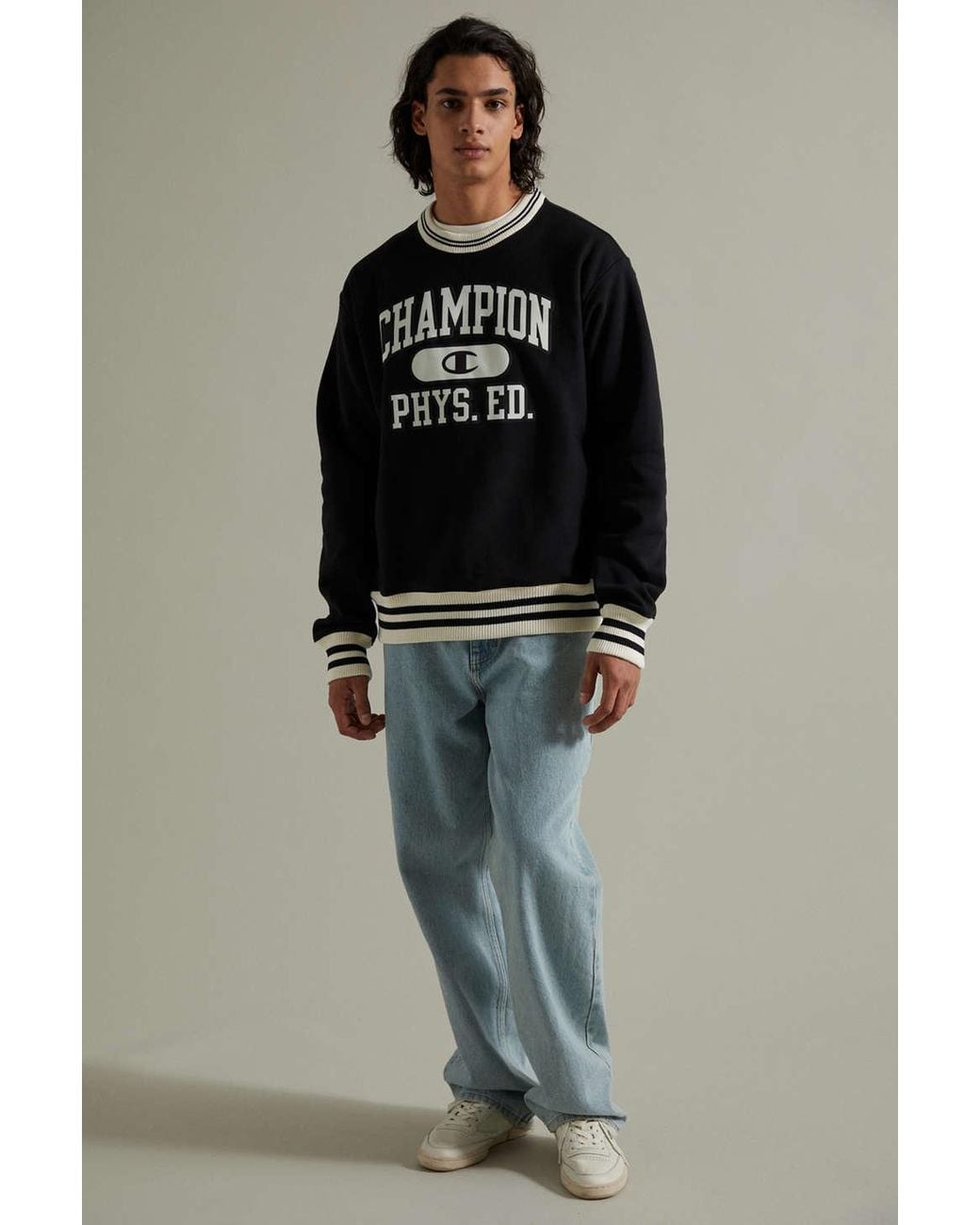 champion reverse weave crew black