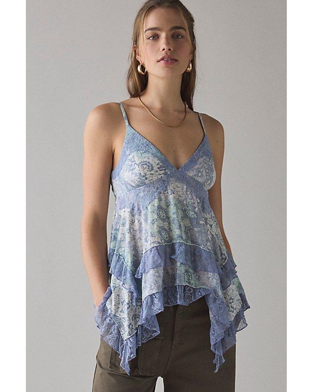 トップス THE SHISHIKUI knit cami | blue grey Kimchi Blue Asterid Lace Trim Asymmetric Babydoll Cami in