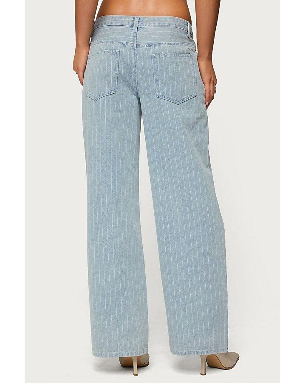 Edikted Blue Pinstripe Low Rise Baggy Jean