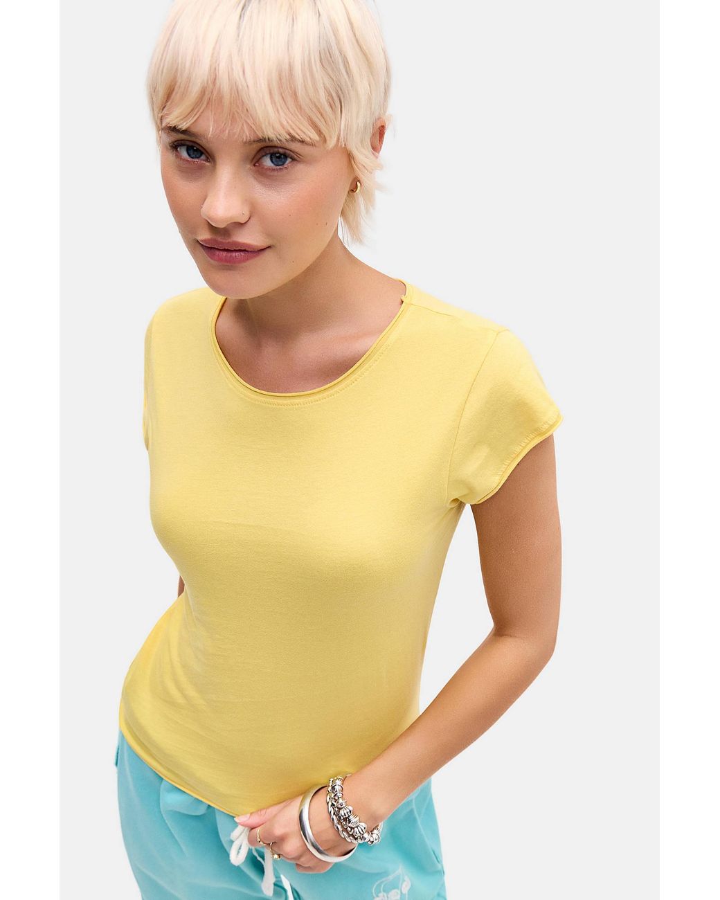 Urban Outfitters Yellow Uo Cap Sleeve Baby Tee
