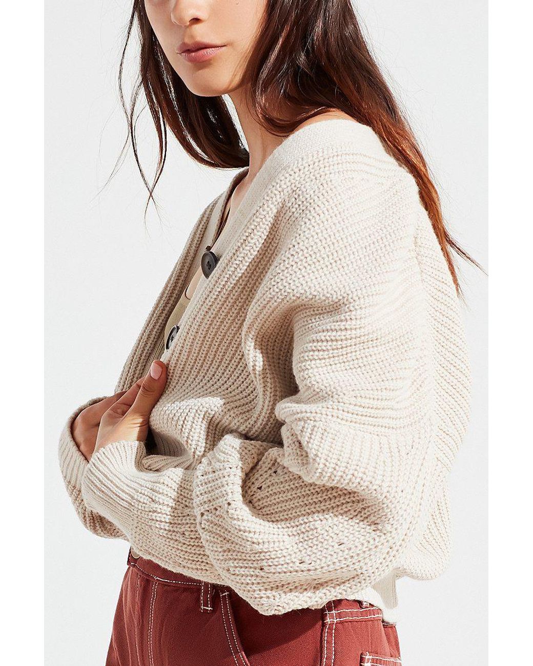 Urban Outfitters Uo Jem Cropped Cardigan in Natural | Lyst