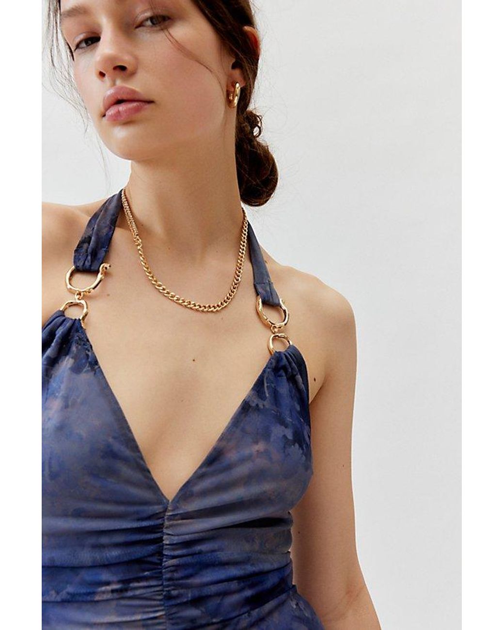 Urban Outfitters Uo Rosa Mesh Halter Mini Dress in Blue | Lyst