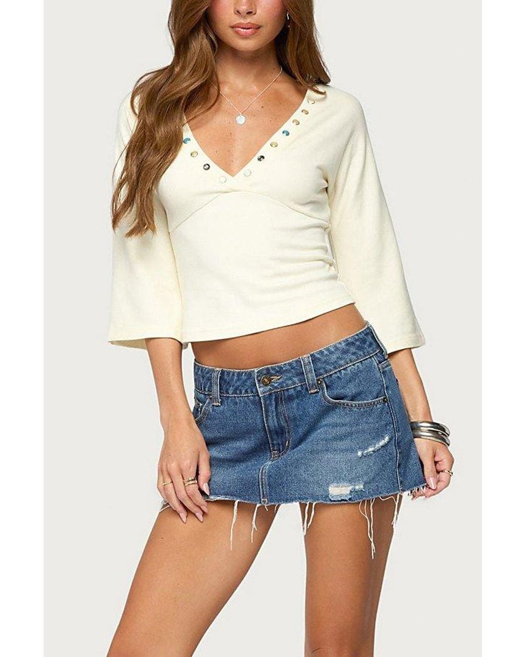 Edikted White Pali V Neck Gemstone Top