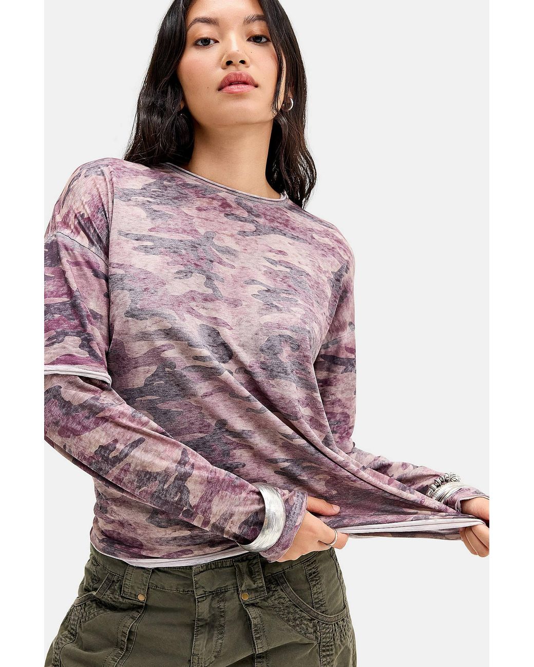 BDG Purple Arlo Camo Burnout Long Sleeve Tee
