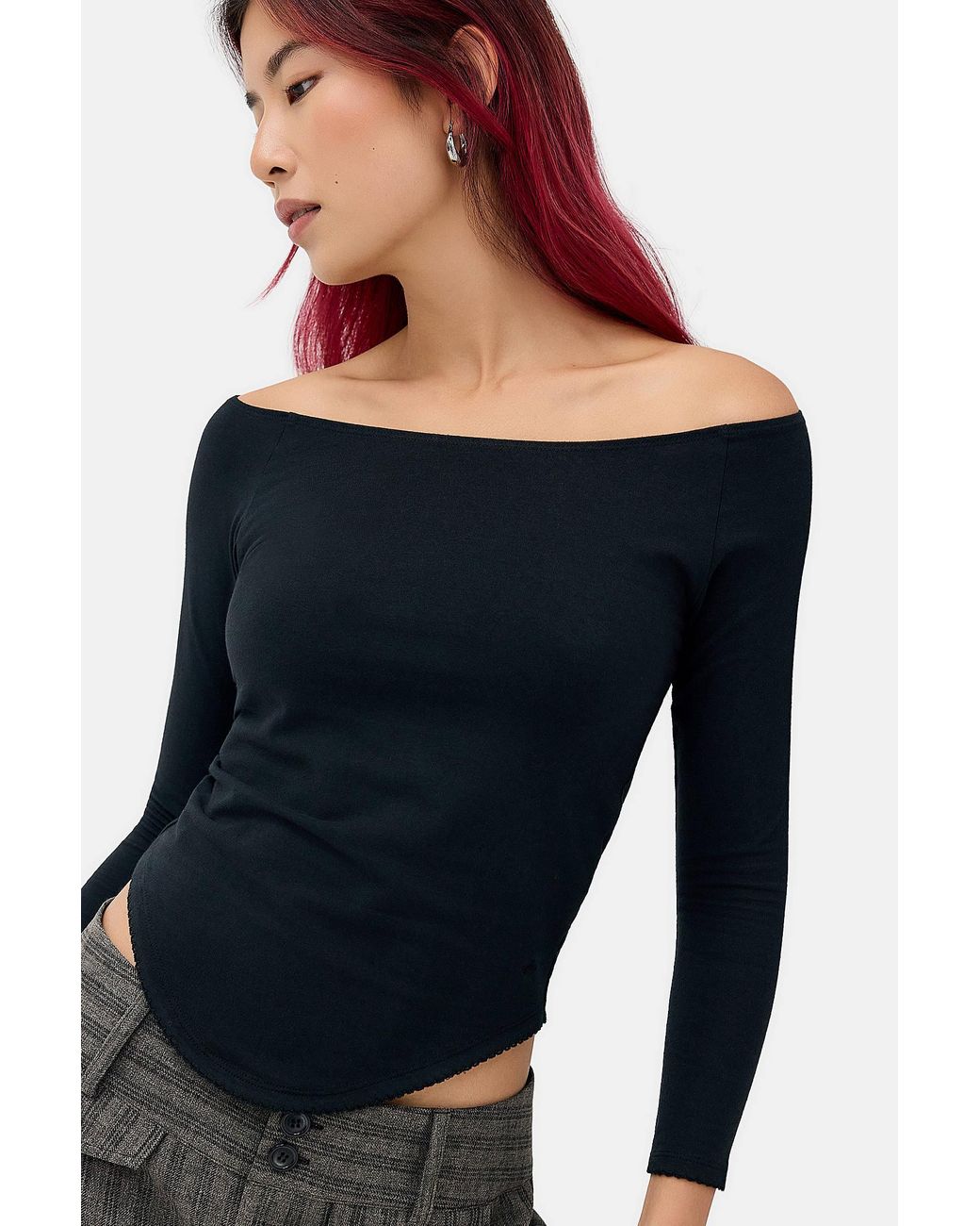 Urban Outfitters Blue Uo Off-shoulder 3/4 Sleeve Basic Tee