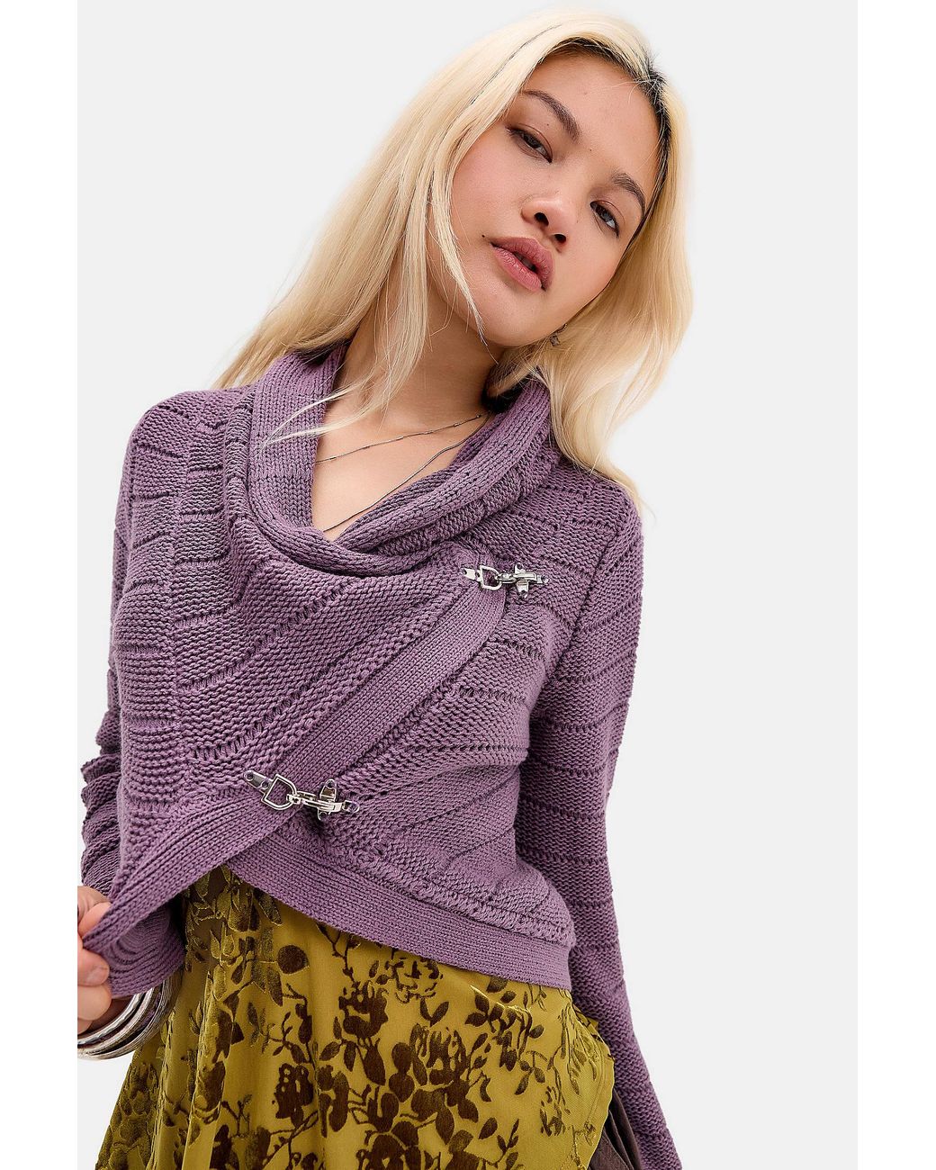Urban Outfitters Purple Uo Asymmetric Clasp Cardigan