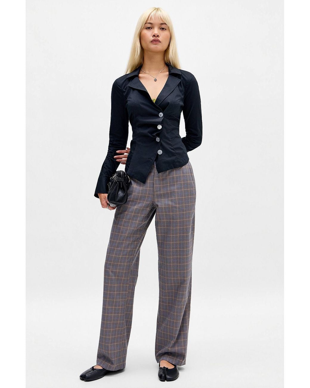 Urban Outfitters Blue Uo Happy Hour Check Straight Leg Pants