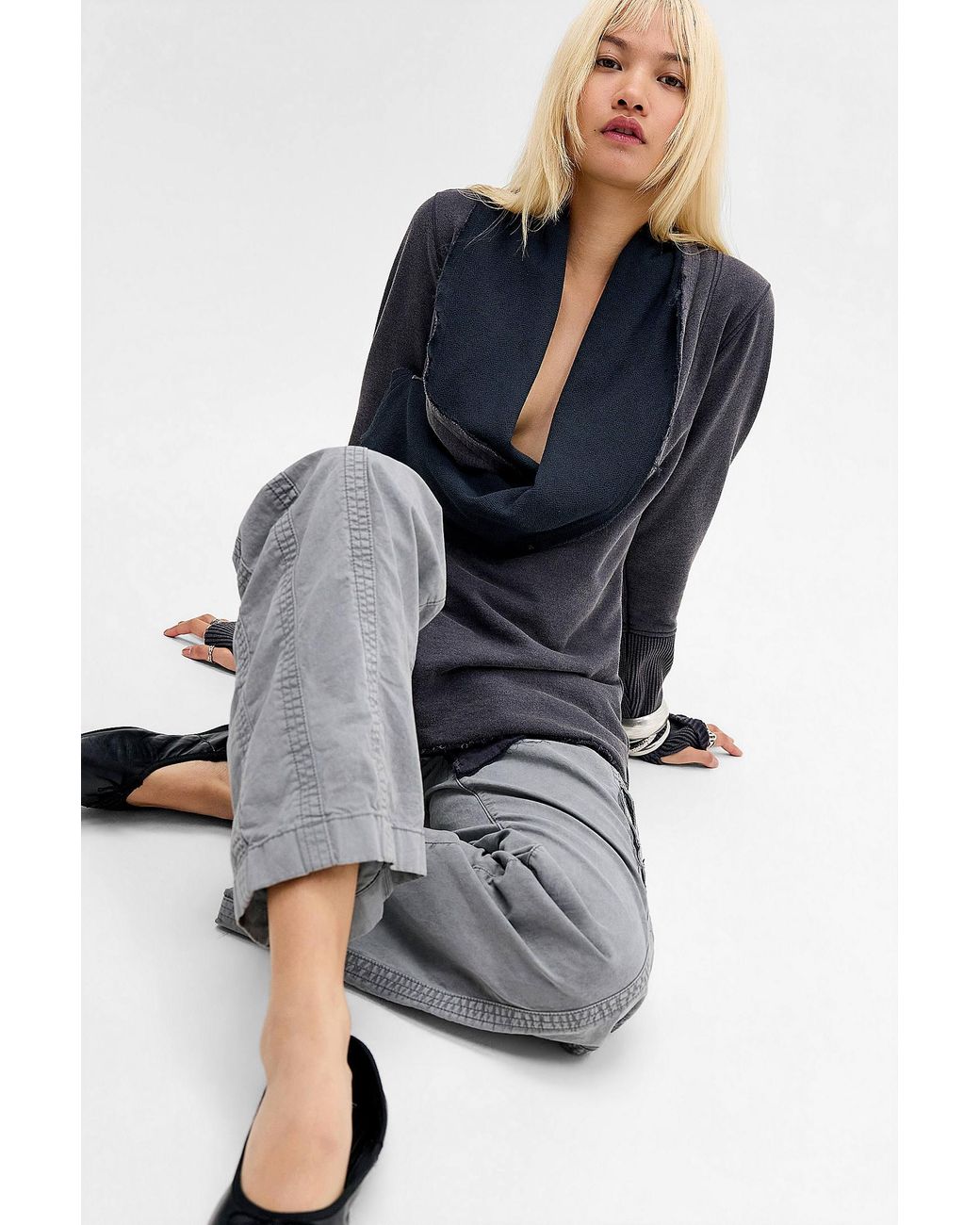 Urban Outfitters Black Uo Drape Button Long Sleeve Cardigan