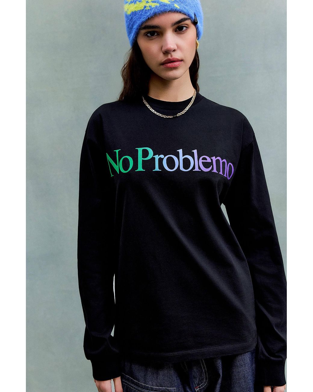 No Problemo Blue Black Long Sleeve Logo T-shirt