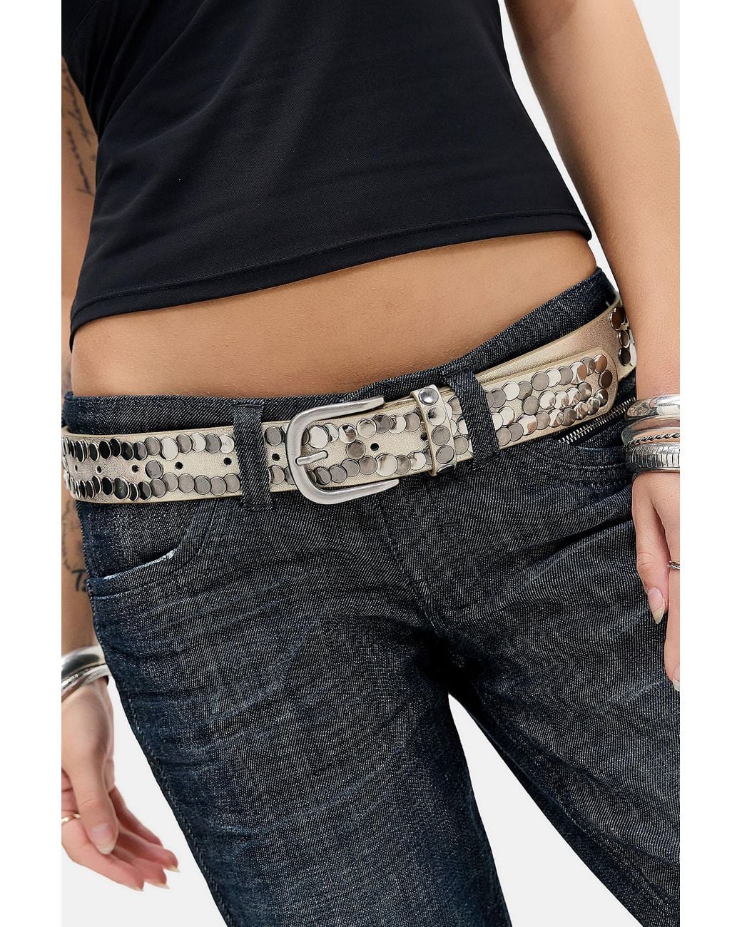 BDG Black Cream Studded Faux Leather Belt