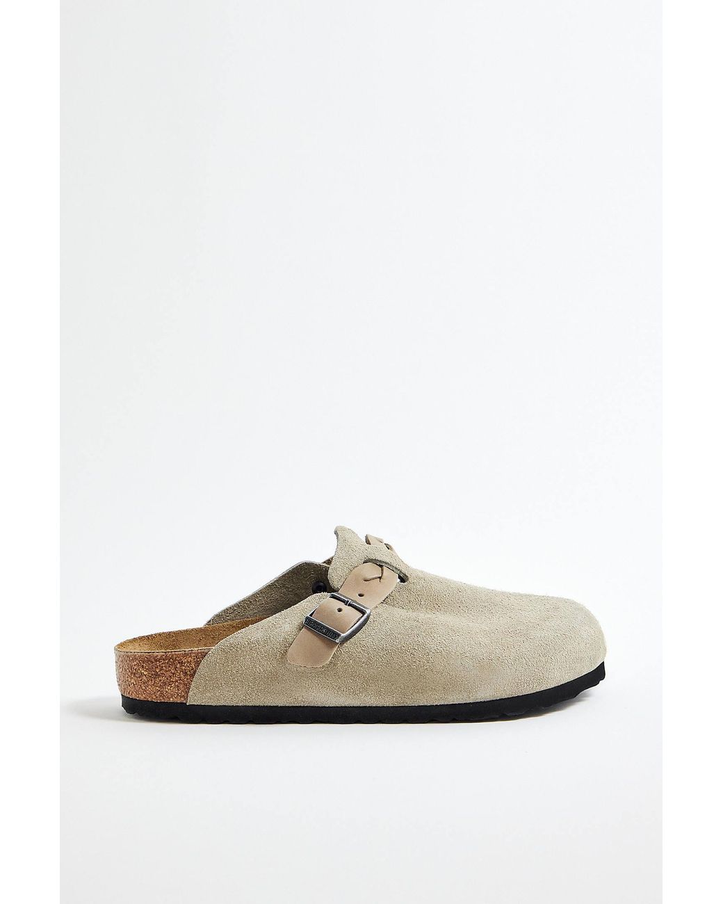 Birkenstock Gray Braided Taupe Suede Boston Clogs