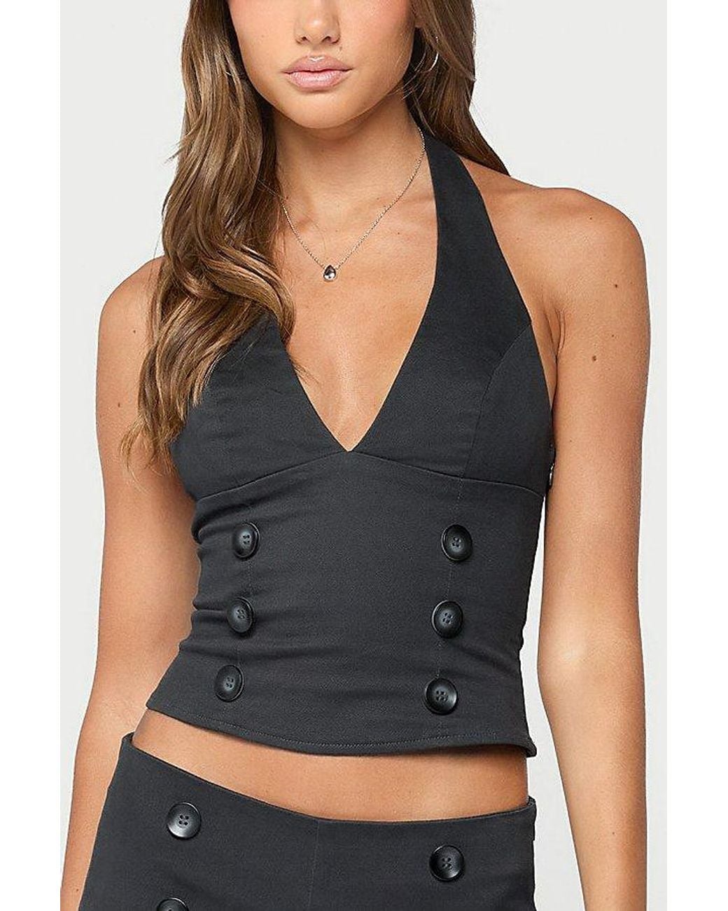 Edikted Blue Leala Button Halter Top