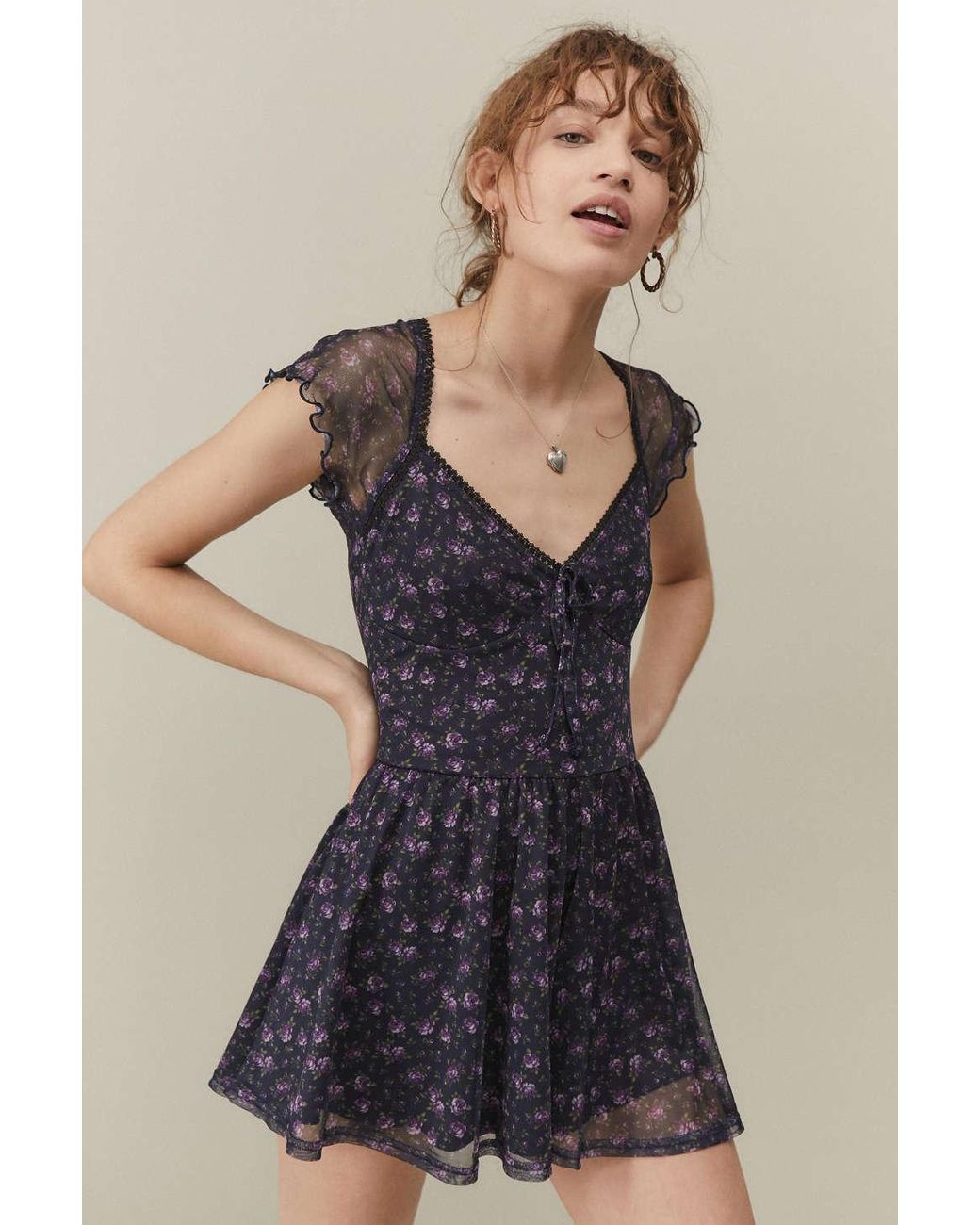 Urban Outfitters Uo Milly Blue Floral Mesh Romper | Lyst Canada