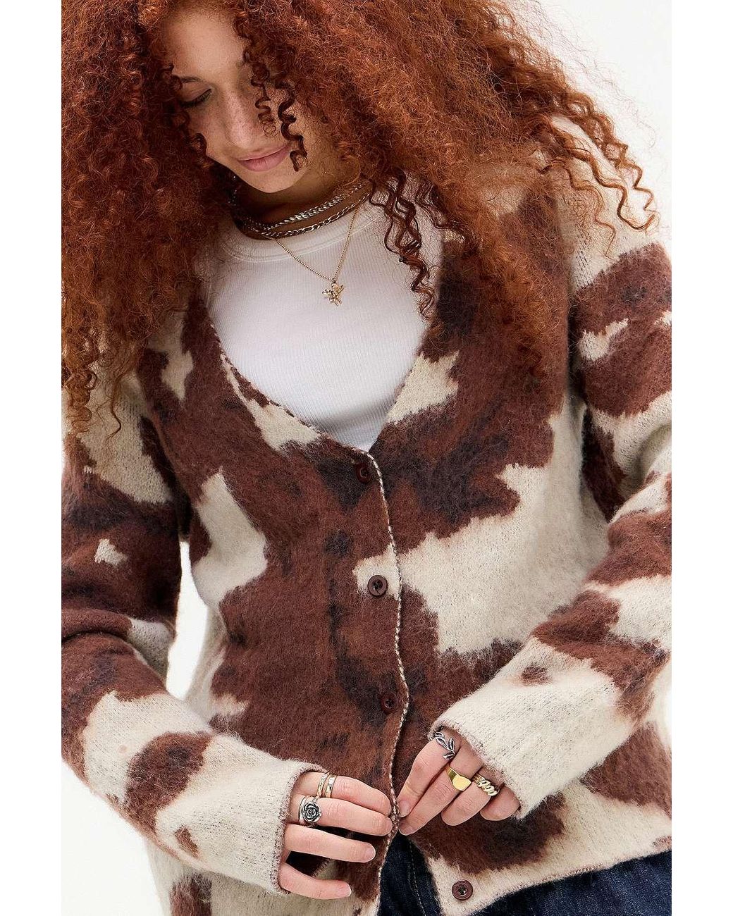 Jaded London Cow Print Chuck Cardigan Xs At Urban Outfitters in
