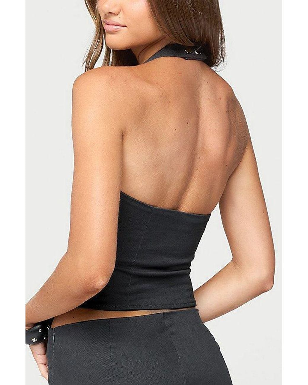 Edikted Blue Leala Button Halter Top