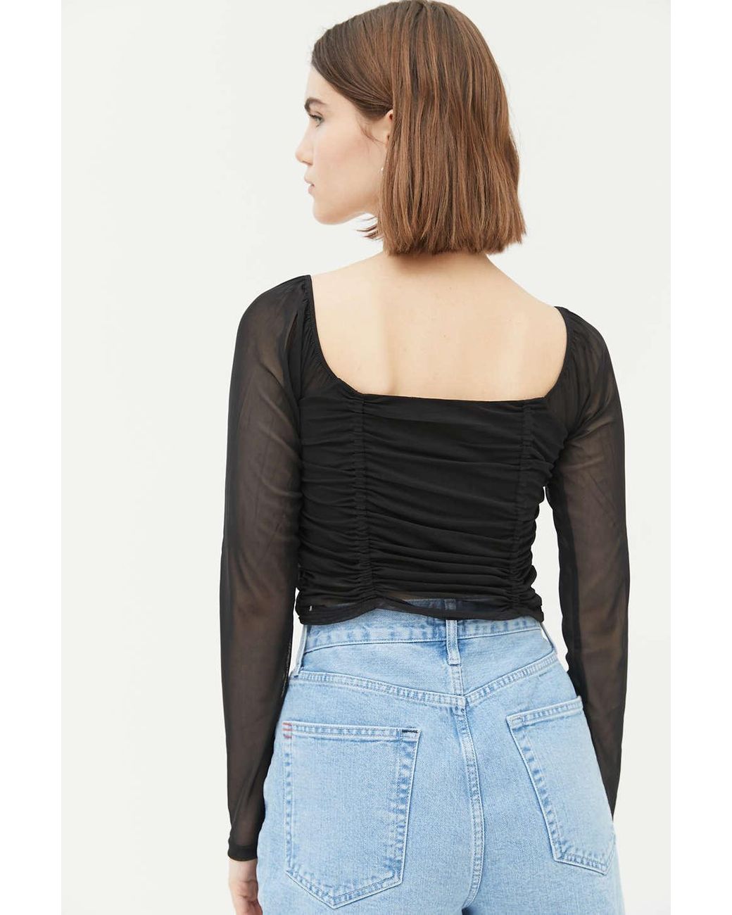 Urban Outfitters Uo Liana Mesh Long Sleeve Cropped Top in Black