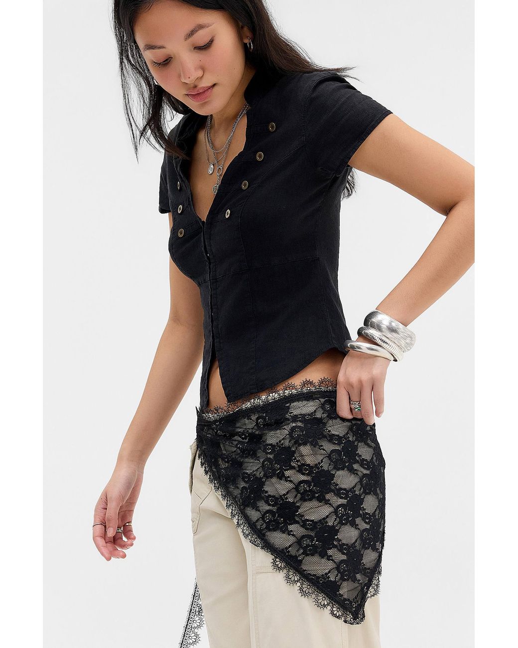 Urban Outfitters Black Uo Lace Triangle Scarf