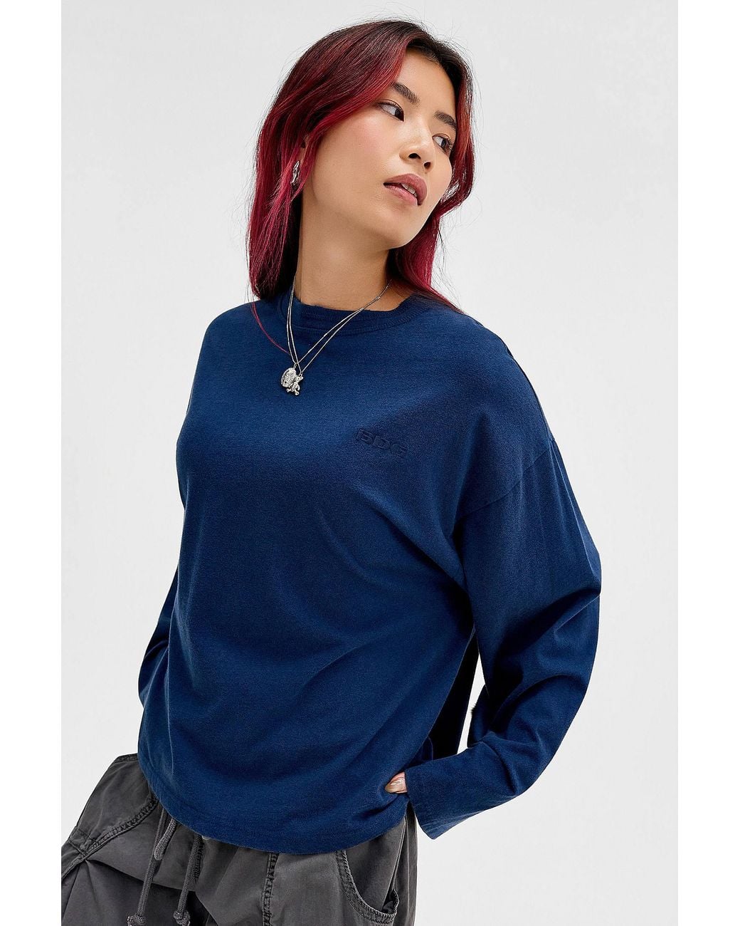BDG Blue Plain Long Sleeve Tee