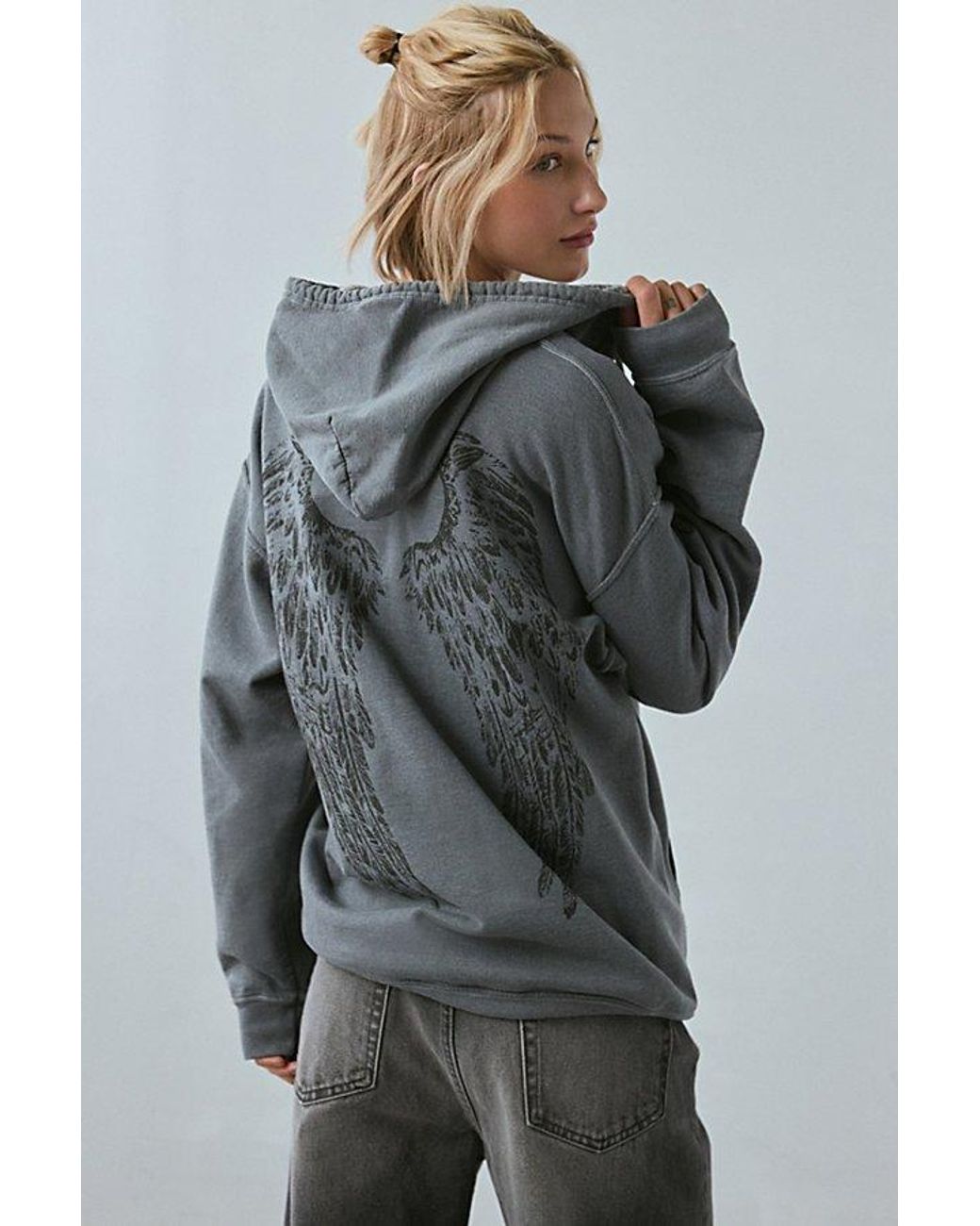 Project Social T Angel Wing Graphic Zip-Up Hoodie Sweatshirt