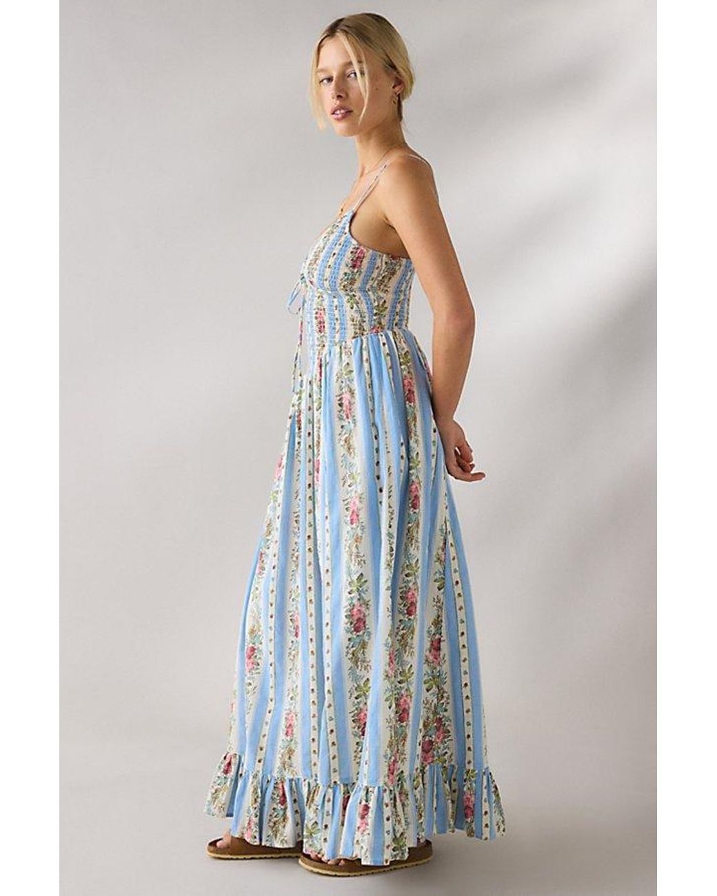 Kimchi Blue Blue Keepsake Tie-Front Smocked Cotton Maxi Dress