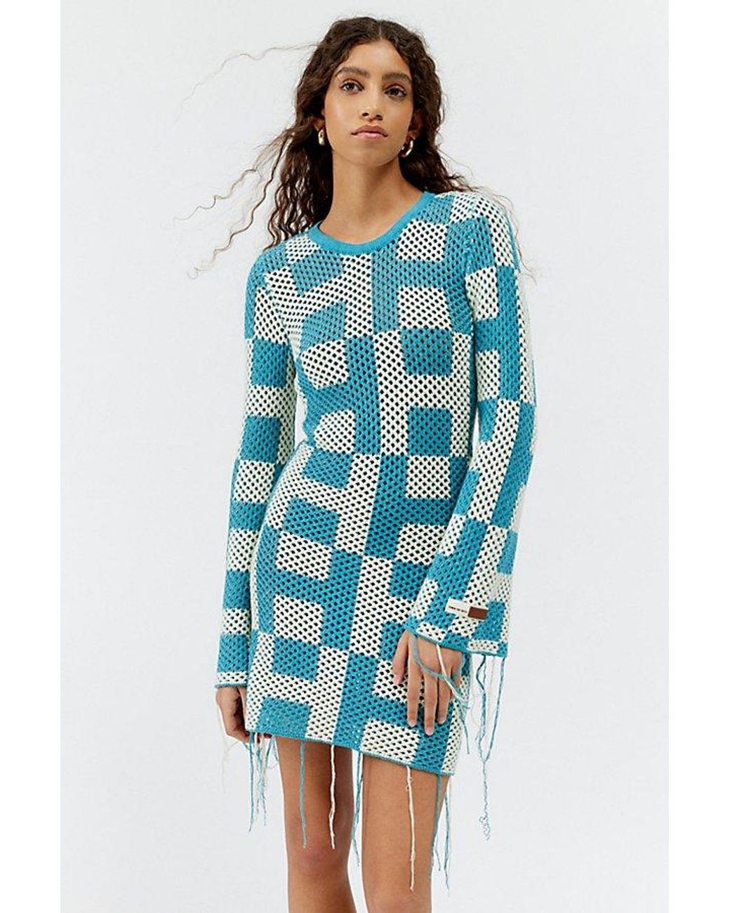 knee length dresses for ladies Tulip Blue Crochet Mini Dress