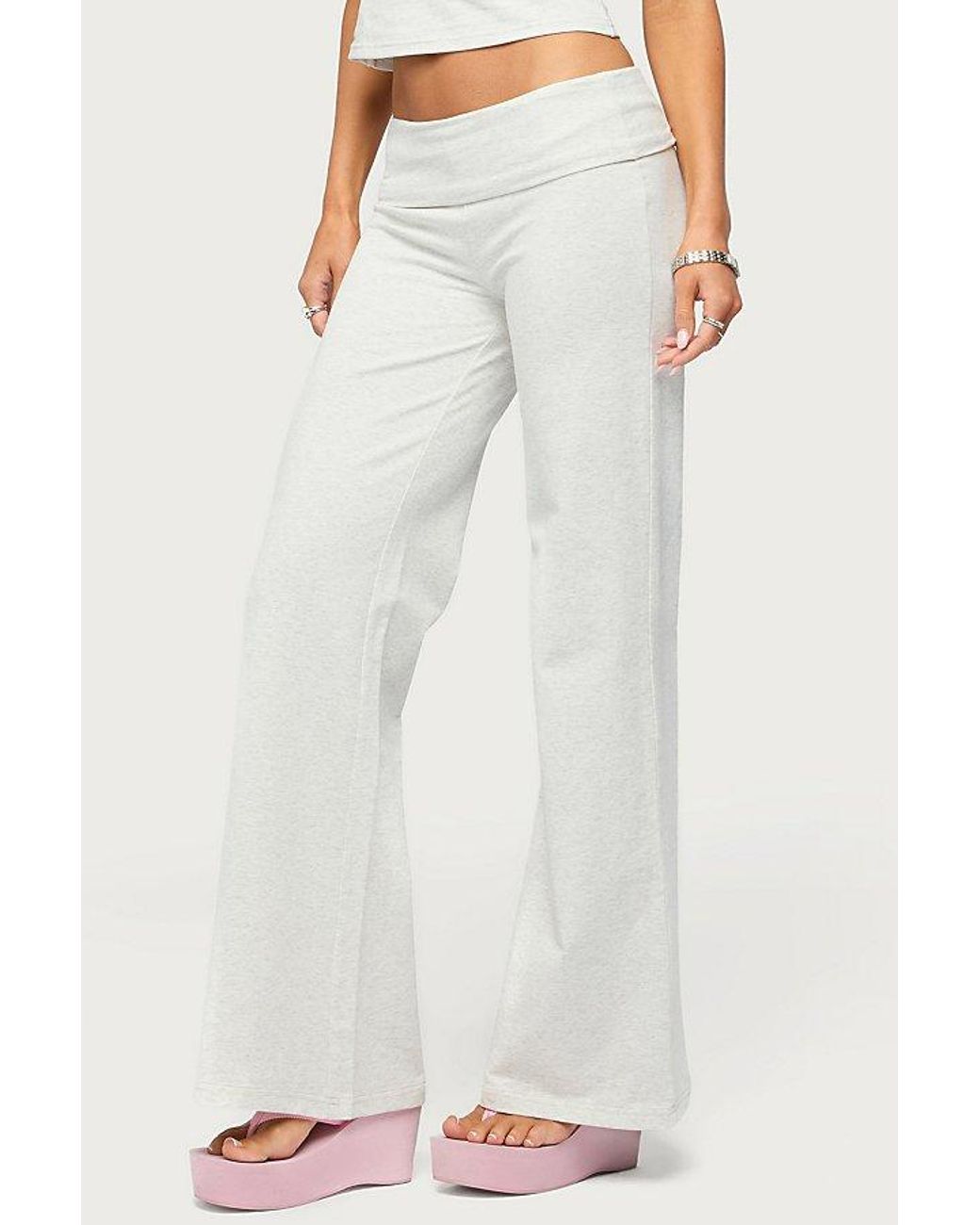 Edikted White Wknd Sequin Foldover Pants