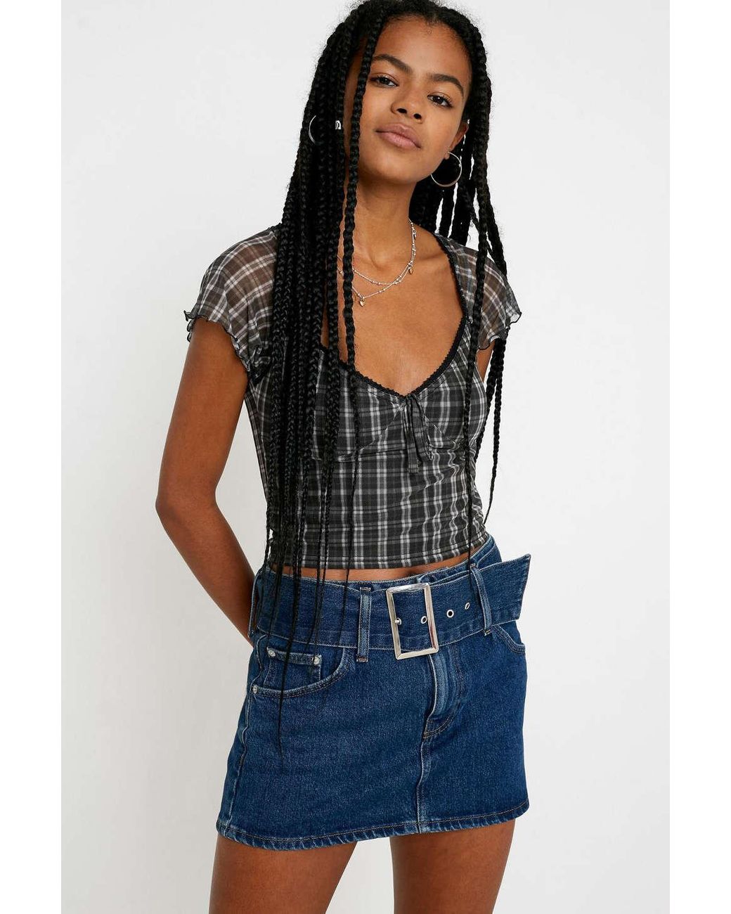 Urban Outfitters Uo Belted Denim Super Mini Skirt in Blue | Lyst