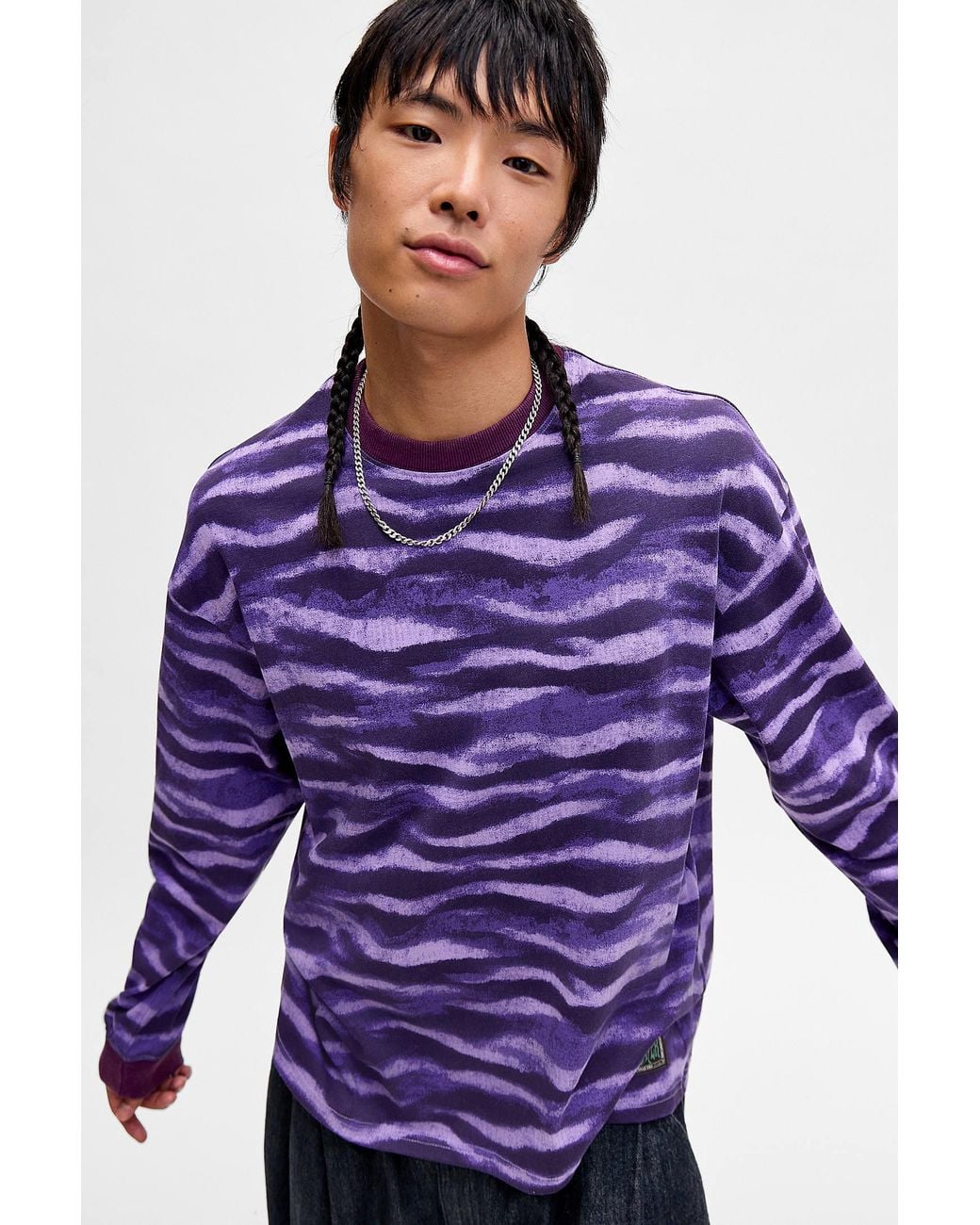 Ayker Purple Printed Wave Stripe Tee for men