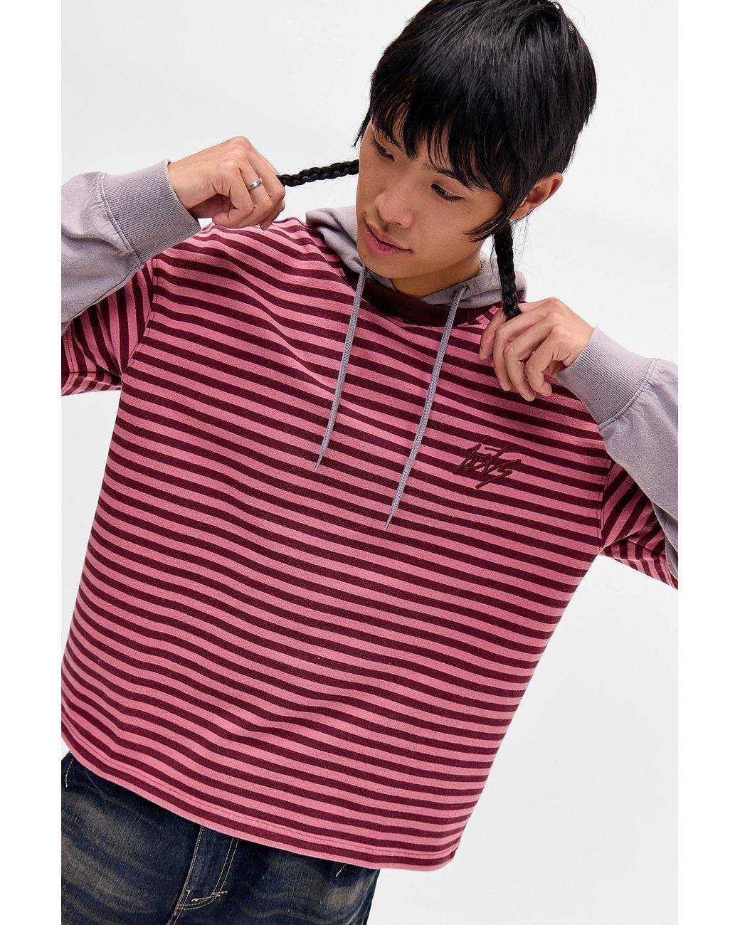 iets frans Red Striped Double Layer Hoodie for men