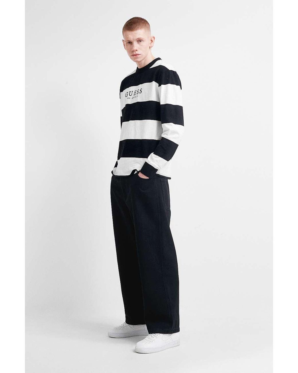 Guess Black Striped Varsity Crew Neck 