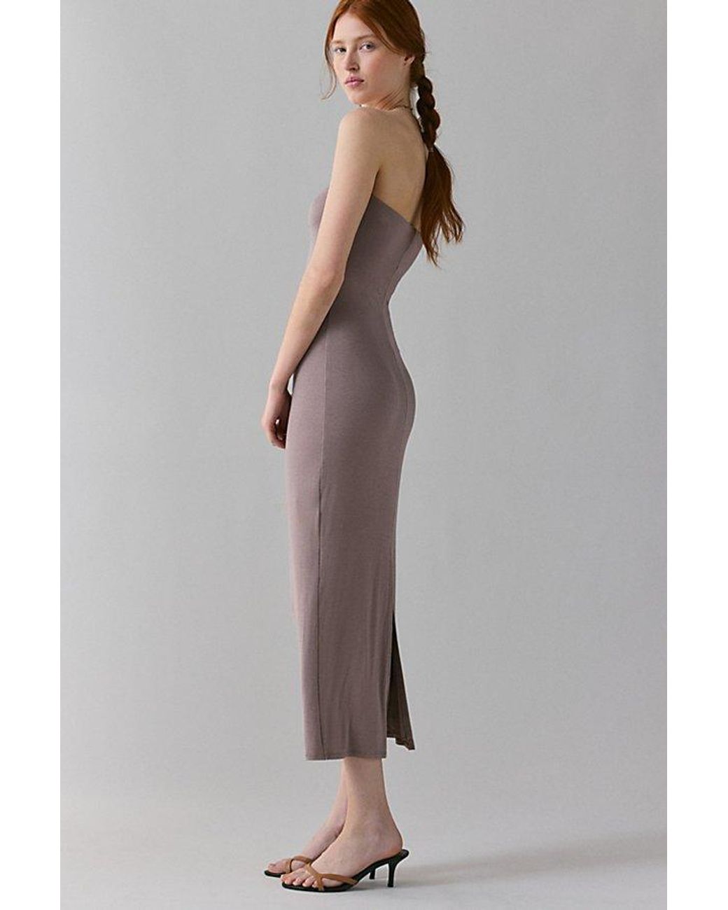 Urban Outfitters Uo Nora Jersey Knit Tube Midi Dress in Brown | Lyst