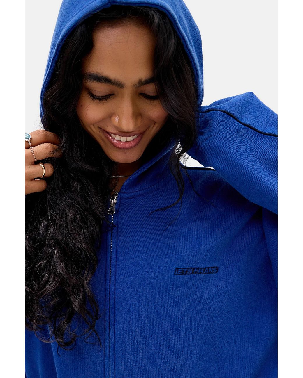 iets frans Blue Zip-through Bubble Hem Hoodie