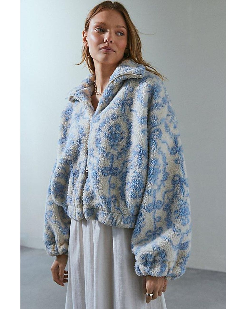 Kimchi Blue Kimchi Snow Bunny Printed Piled Fleece Zip-Up Jacket