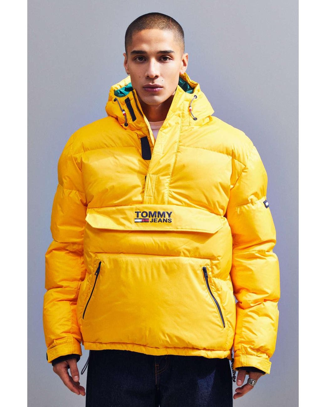 Tommy Hilfiger Denim Padded Popover Puffer Jacket in Yellow for Men | Lyst