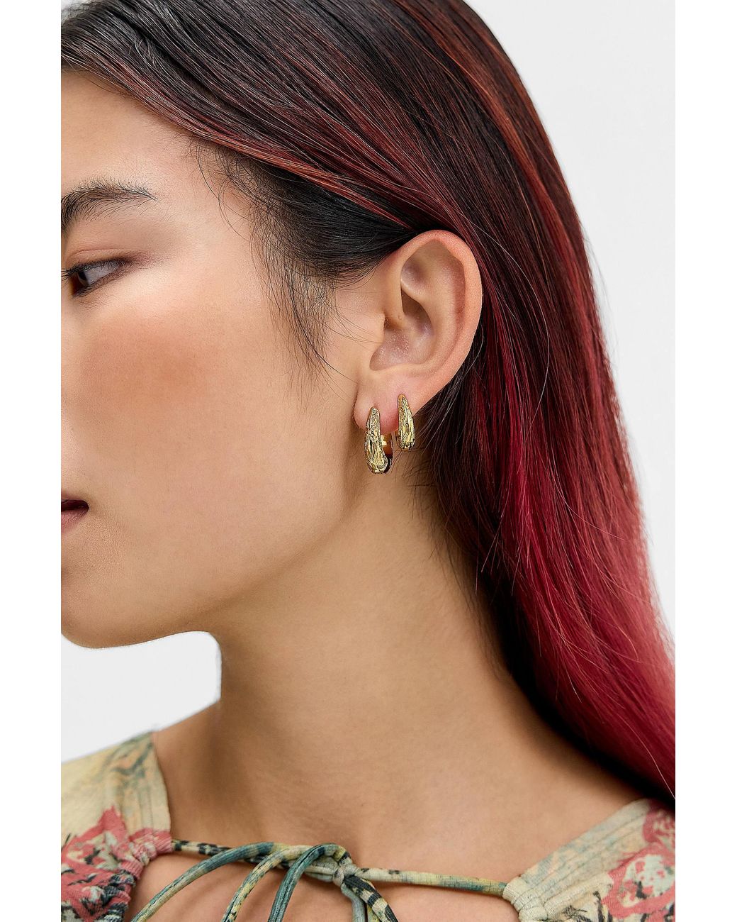 Urban Outfitters Black Uo Gold Tooling Hoop Earring 3-pack