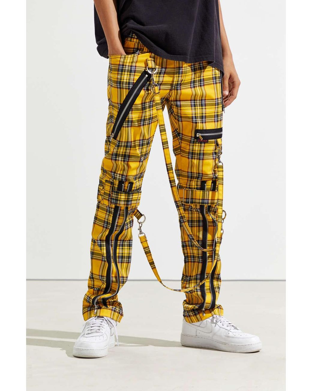 Tripp Nyc Zip Chain Plaid Pant in Yellow for Men