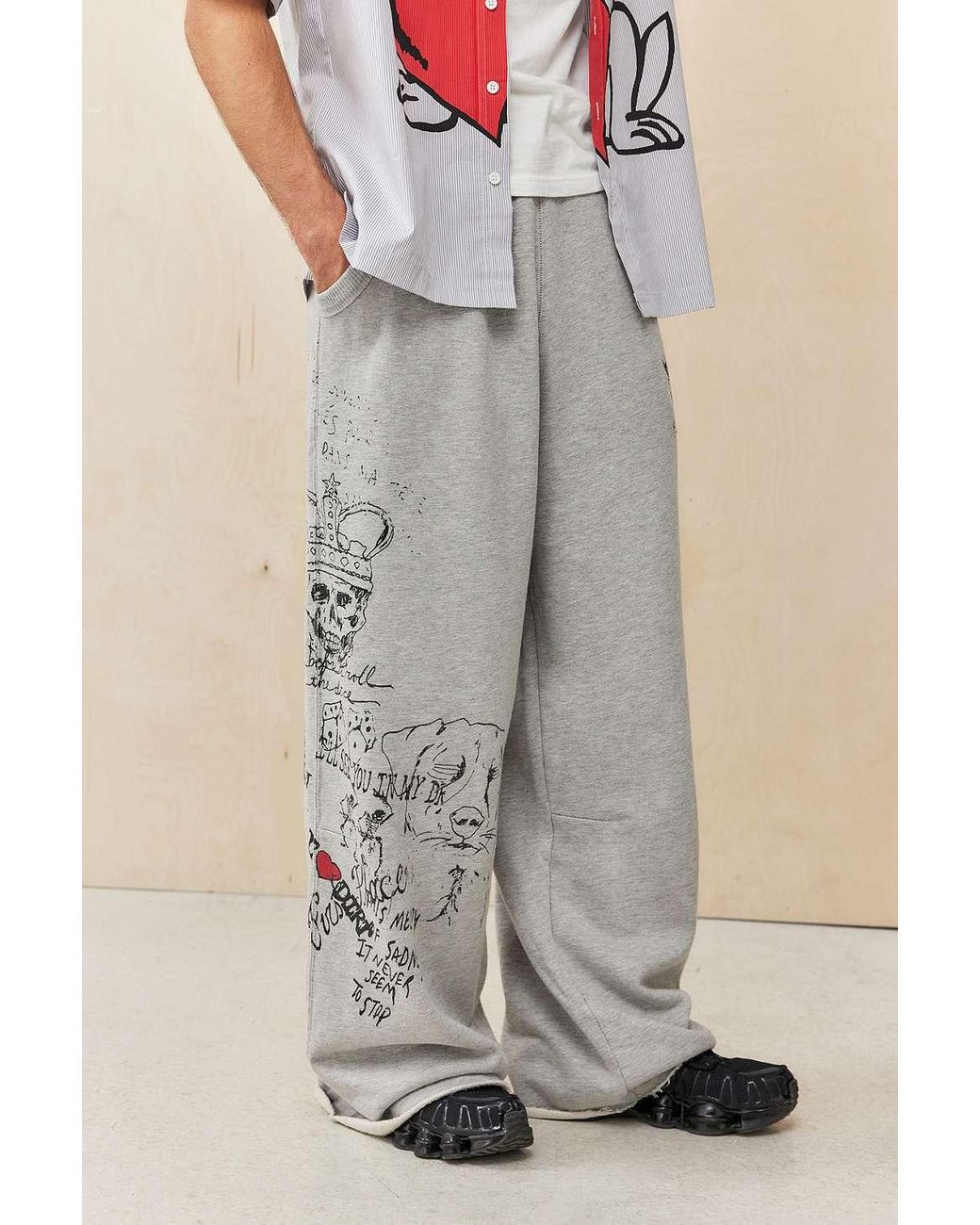 Jaded London Dirty L00ks Wide-leg Joggers in Grey for Men Jaded London Dirty L00ks Wide-leg Joggers in Grey for Men
